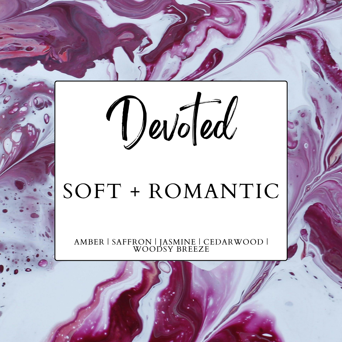 Devoted luxury home fragrance collection by Heavenly Woods Candle Co, featuring a soft and romantic scent.