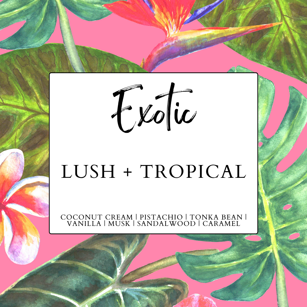 Exotic luxury home fragrance collection by Heavenly Woods Candle Co., featuring a lush and tropical scent.