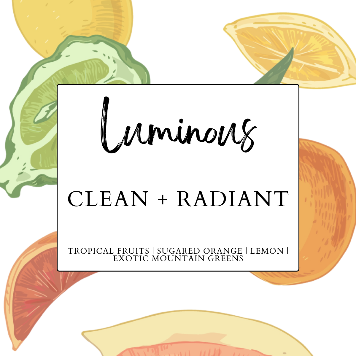 Luminous luxury home fragrance collection by Heavenly Woods Candle Co., featuring a fresh and radiant scent.