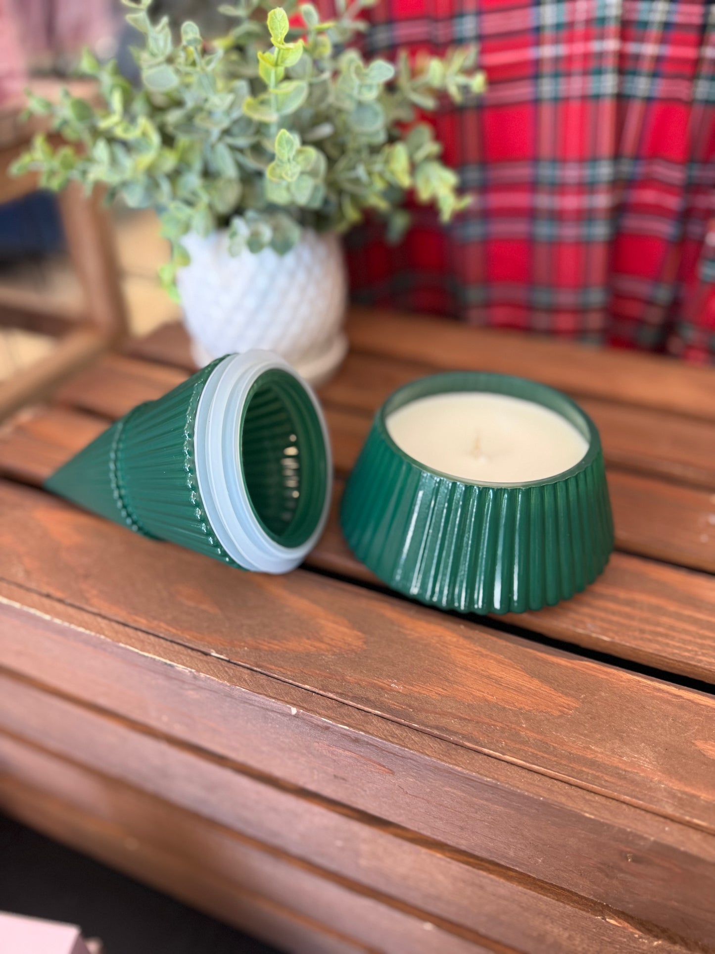 Green Ceramic Tree Candles with Lids